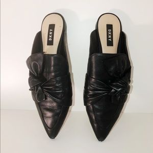 Sleek Pointed Leather Bow Tie Mules